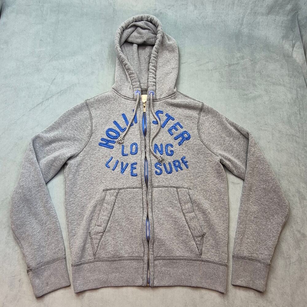 Vintage Y2K Hollister Long Live Surf Embroidered Gray Hoodie Men L Thermal Hood